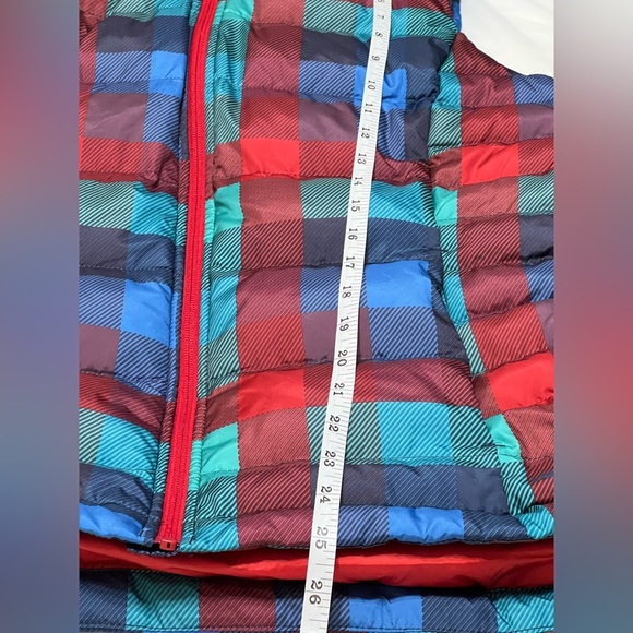 Lands' End Red Blue Turquoise Plaid Down Puffer Vest Large - Picture 8 of 10
